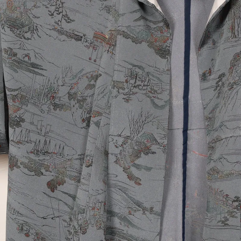 used Edo Komon (a type of traditional Japanese patterned fabric), gray, landscape design, T52