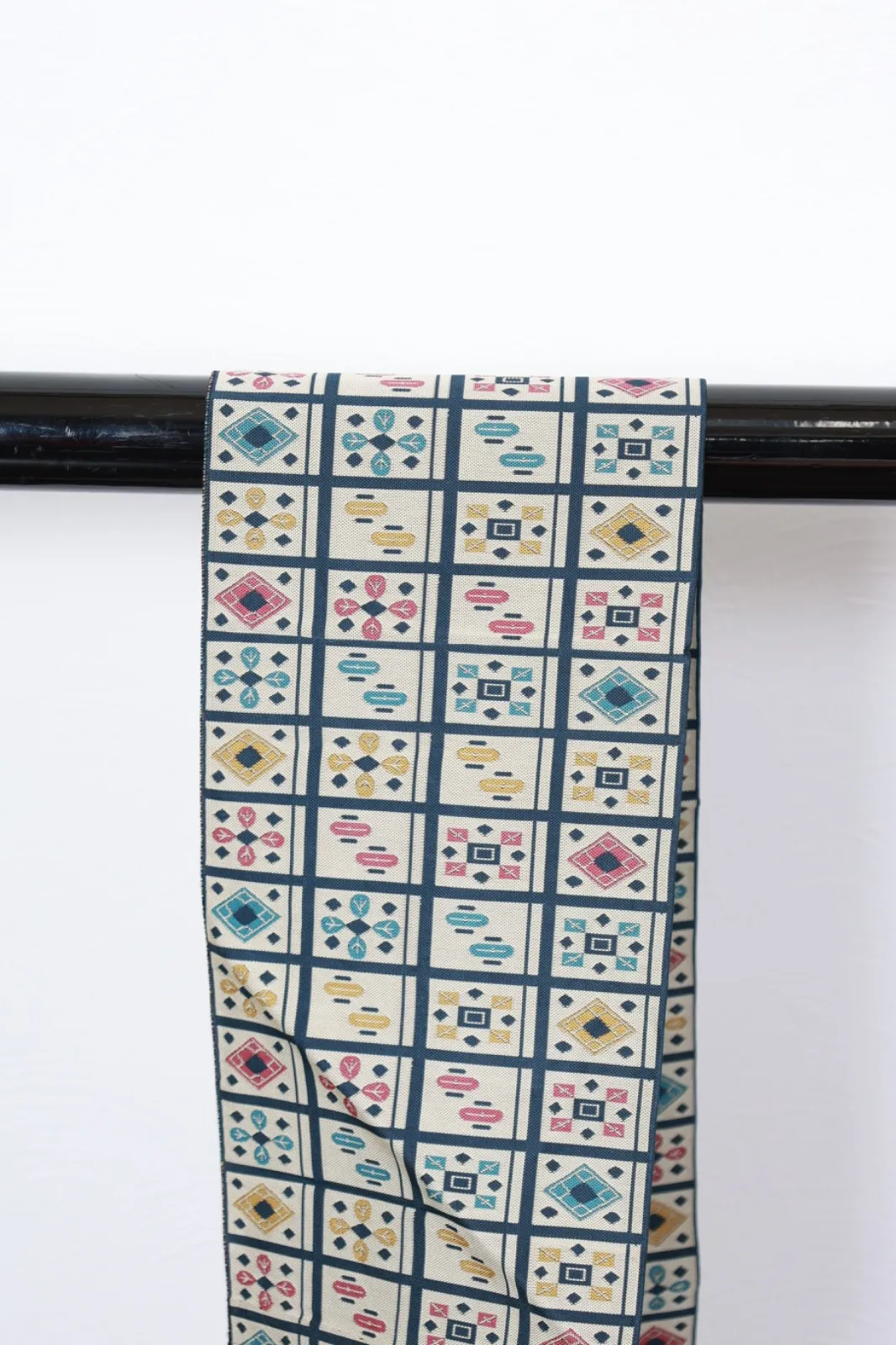 Nagoya Obi(used sash) – Beige, Mustard, Indigo, Blue – Plaid – R134