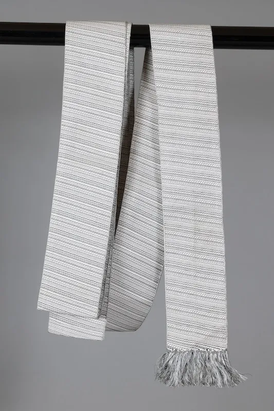 Men's Yukata Obi used(Sash) - White & Black Geometric Pattern - L123