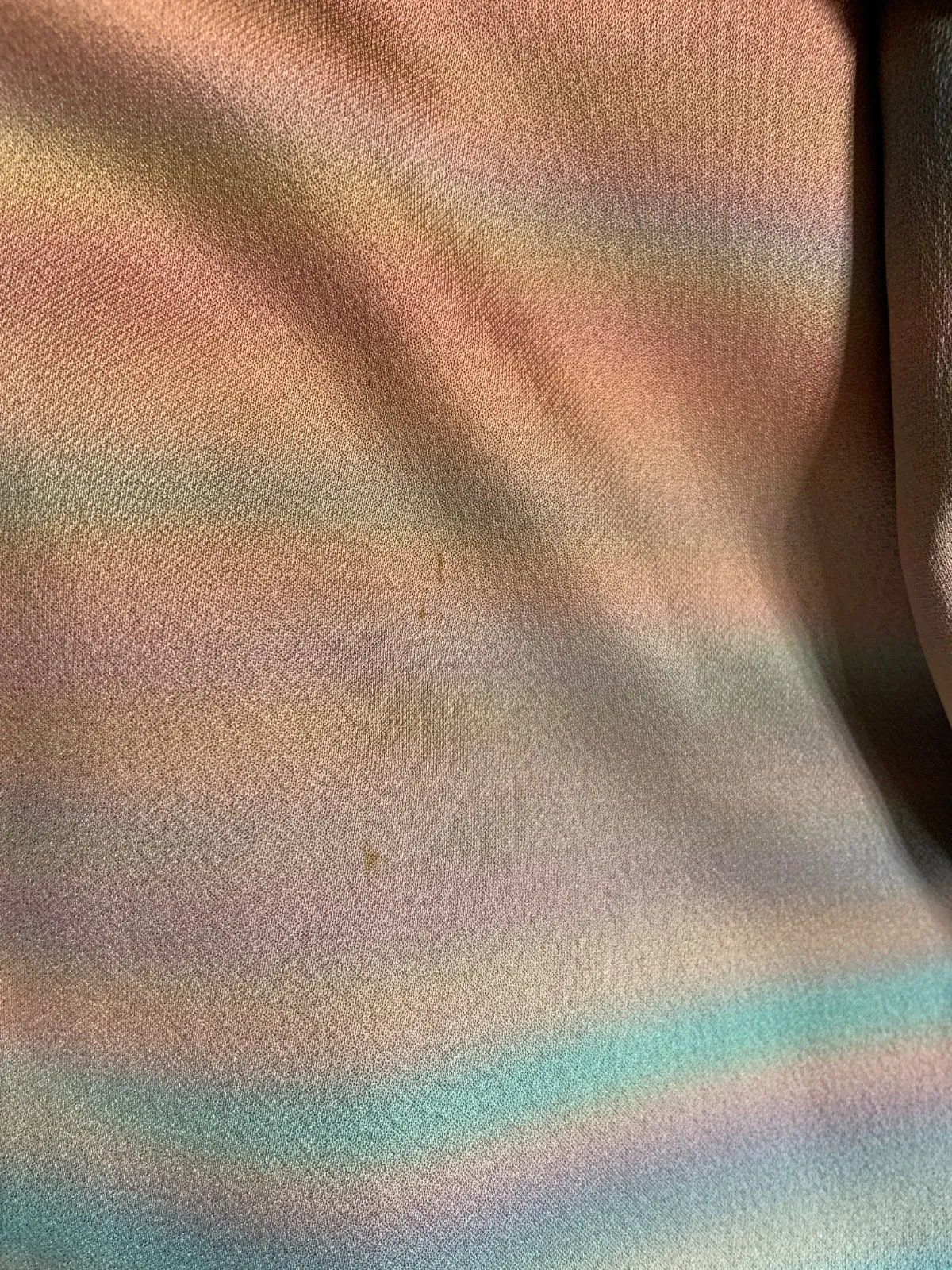 Visiting kimono used, blue, purple, red, orange, brown, hand-painted, irregular horizontal stripes, by Saito Sansai, B1424