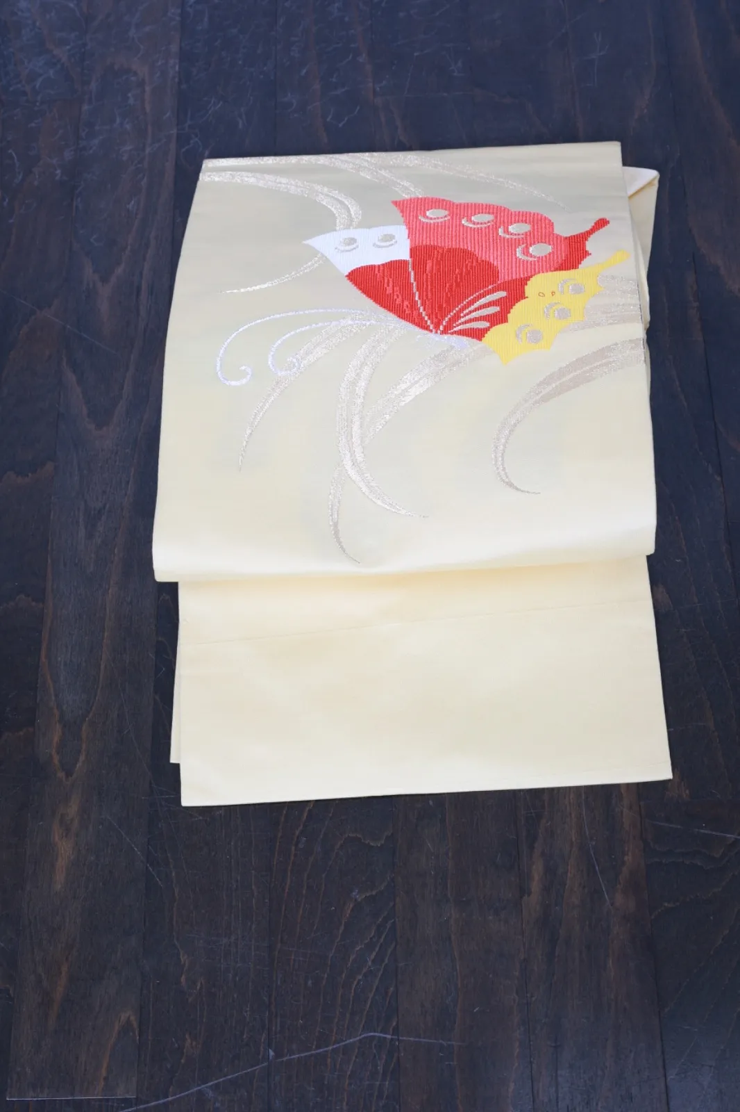 Nagoya Obi – Lemon Yellow, Red, Yellow, White, Gold, Silver – Butterflies – R114
