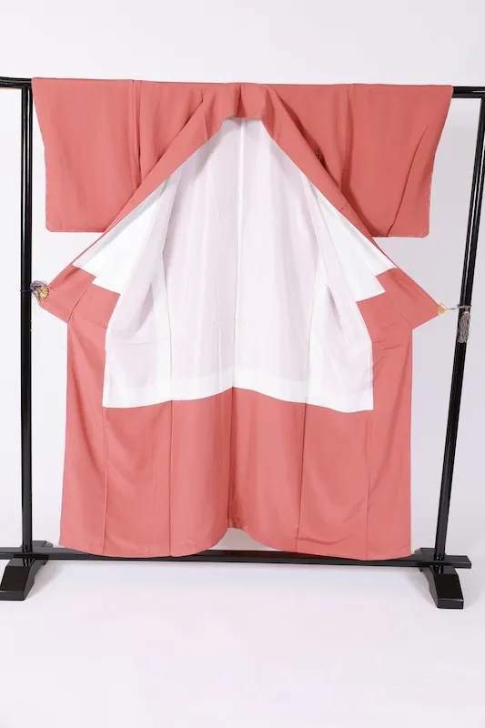 Tsukesage Kimono – Brand New & Unused – Salmon Pink, Green, Purple, Gray – Floral Design – Hand-Embroidered – B1409