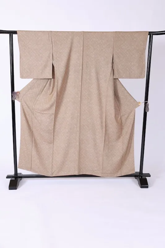 Komono ( kimono), brand new, unused, olive green and beige, woven pattern, B1384