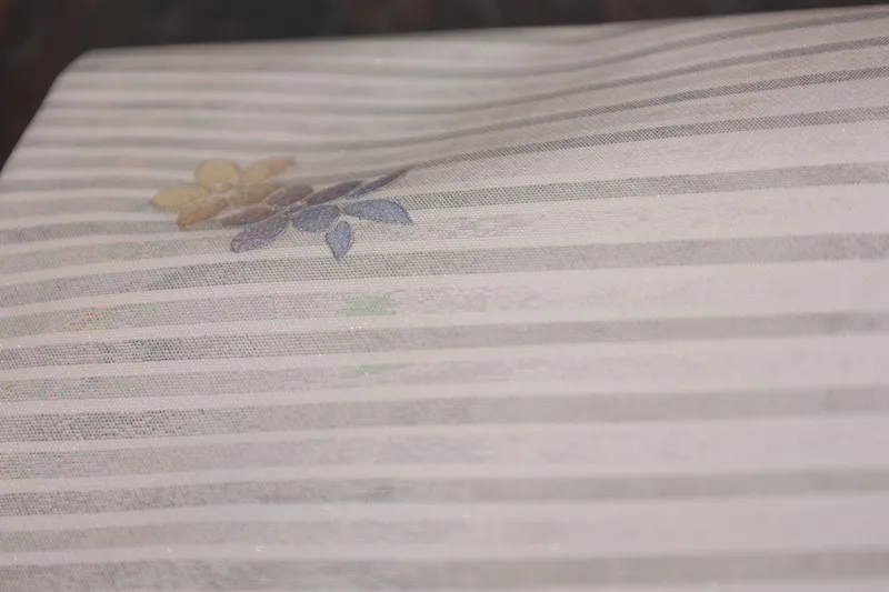 Nagoya Obi(used sash) – Silver, Champagne Pink, Gold – Horizontal Stripes, Butterflies, Flowers, Mother-of-Pearl Inlay (Raden) – R224