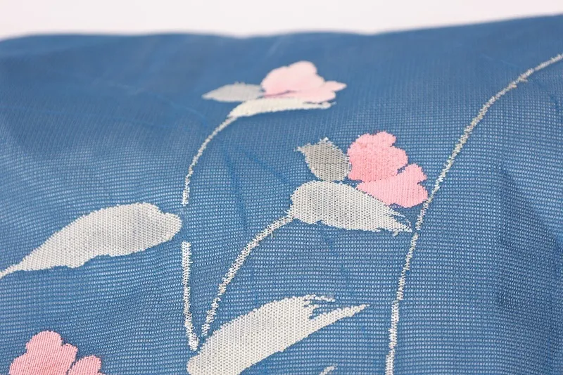 Summer Nagoya obi used (sash), sheer fabric, blue, gray, silver, coral, floral pattern, L19