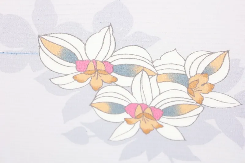 Summer Nagoya obi (used sash), ro silk, gray, white, brown, blue-gray, floral pattern, R40