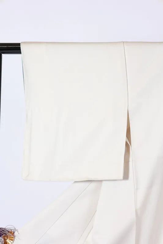 Visiting kimono used, off-white, gray, white, blue, green, silver, bamboo pattern, embroidery, B1426