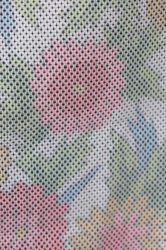 Omeshi Silk (Japan Pre-loved kimono)– Floral Pattern – White, Green, Yellow, Blue, Pink (A074)