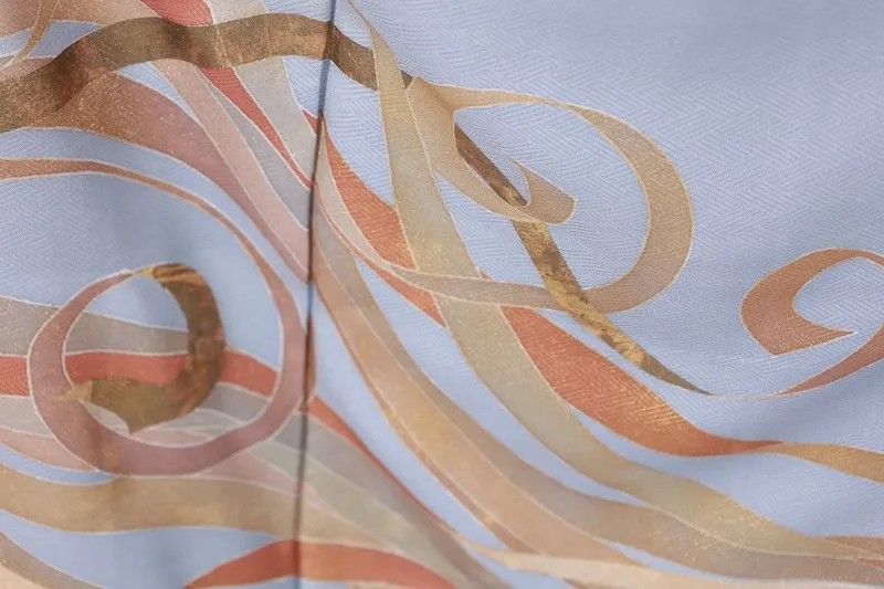 Visiting kimono used, gray, gold, brown, with a noshi (decorative paper strip) pattern, B1401