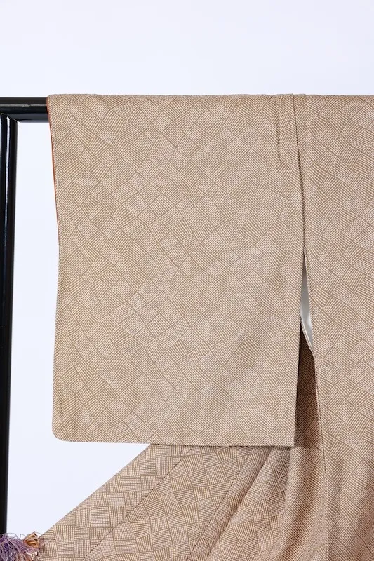 Komono ( kimono), brand new, unused, olive green and beige, woven pattern, B1384