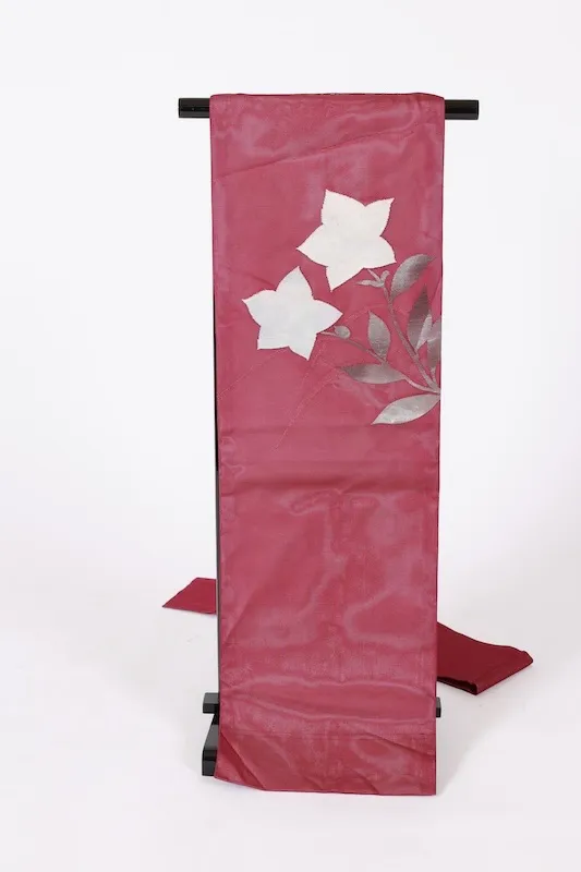 Summer Nagoya obi used (sash), sheer fabric, purple, silver, white, floral, dewdrop grass pattern, L15