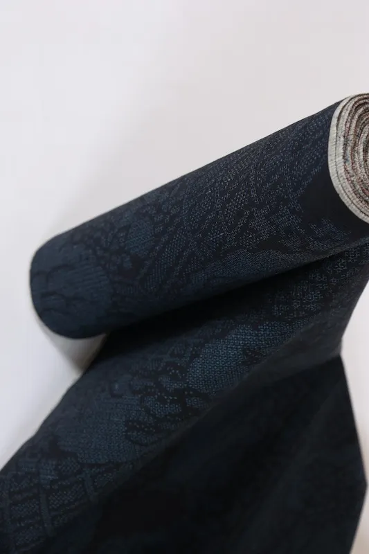 Ishige Yuki silk fabric, brand new, unstitched, shades of indigo, floral and dewdrop pattern, handwoven, 80-toe pattern, J15