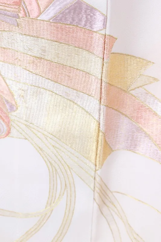 Japan used kimono – Beige, Cherry Blossom Pink, Gold, Purple, Black – Hand-Embroidered  – B1413