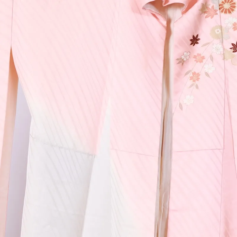 Furisode (long-sleeved kimono used) - Off-white, pink, gold, blue, white, red, purple, butterfly, flower, Kyo-Yuzen dyeing, K100
