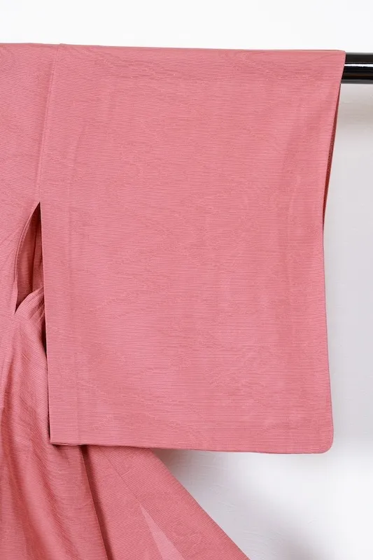 Summer used kimono, ro (gauze weave), coral color, flowing water pattern throughout, R28