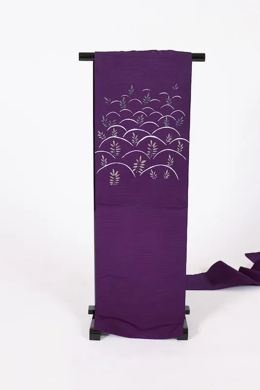 Summer Nagoya obi used(sash), ro-ha (leaf pattern), hand-painted, L14