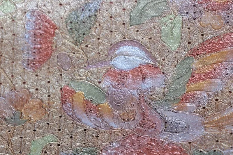 Nagoya Obi – Brand New, Unfinished (Unsewn) – Pink, Gold, Green, Purple – Swatow Embroidery – A414