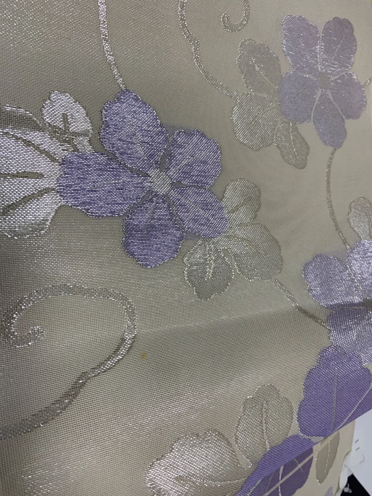 Sommer-Obi used (Schärpe) – Weiß, Lila, Silber, Blumenmuster – L11