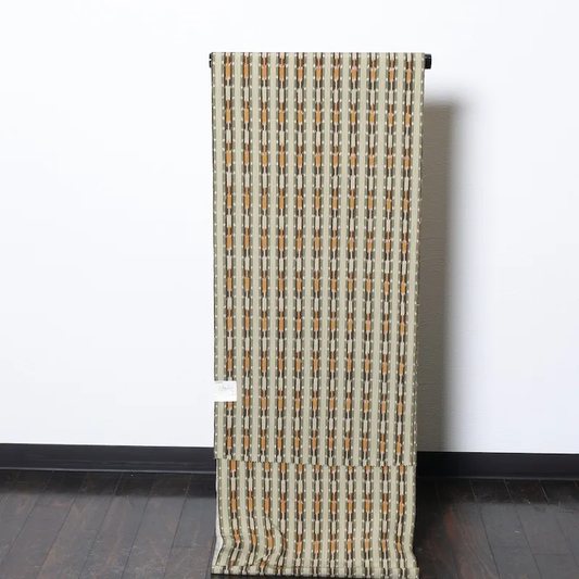 Komon (Japan kimono) – Brand-new bolt of fabric – Toray Sil-Look – Shades of brown, green, and white – Stripes – W20