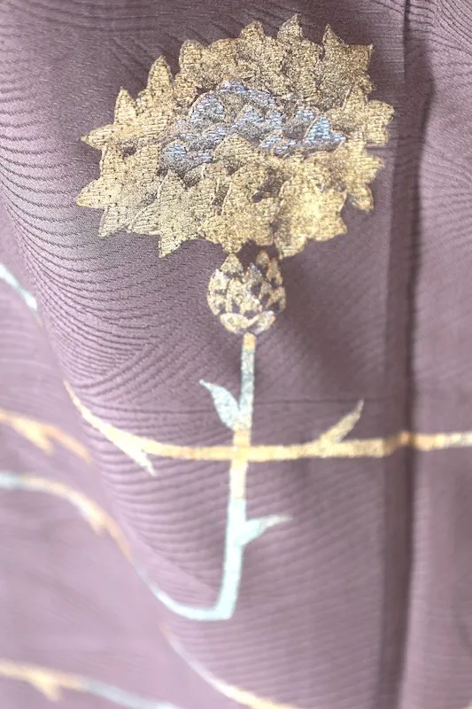 Tsukesage(Japan kimono) – Brand new and unused – Brown, gold, and oxidized silver –K294