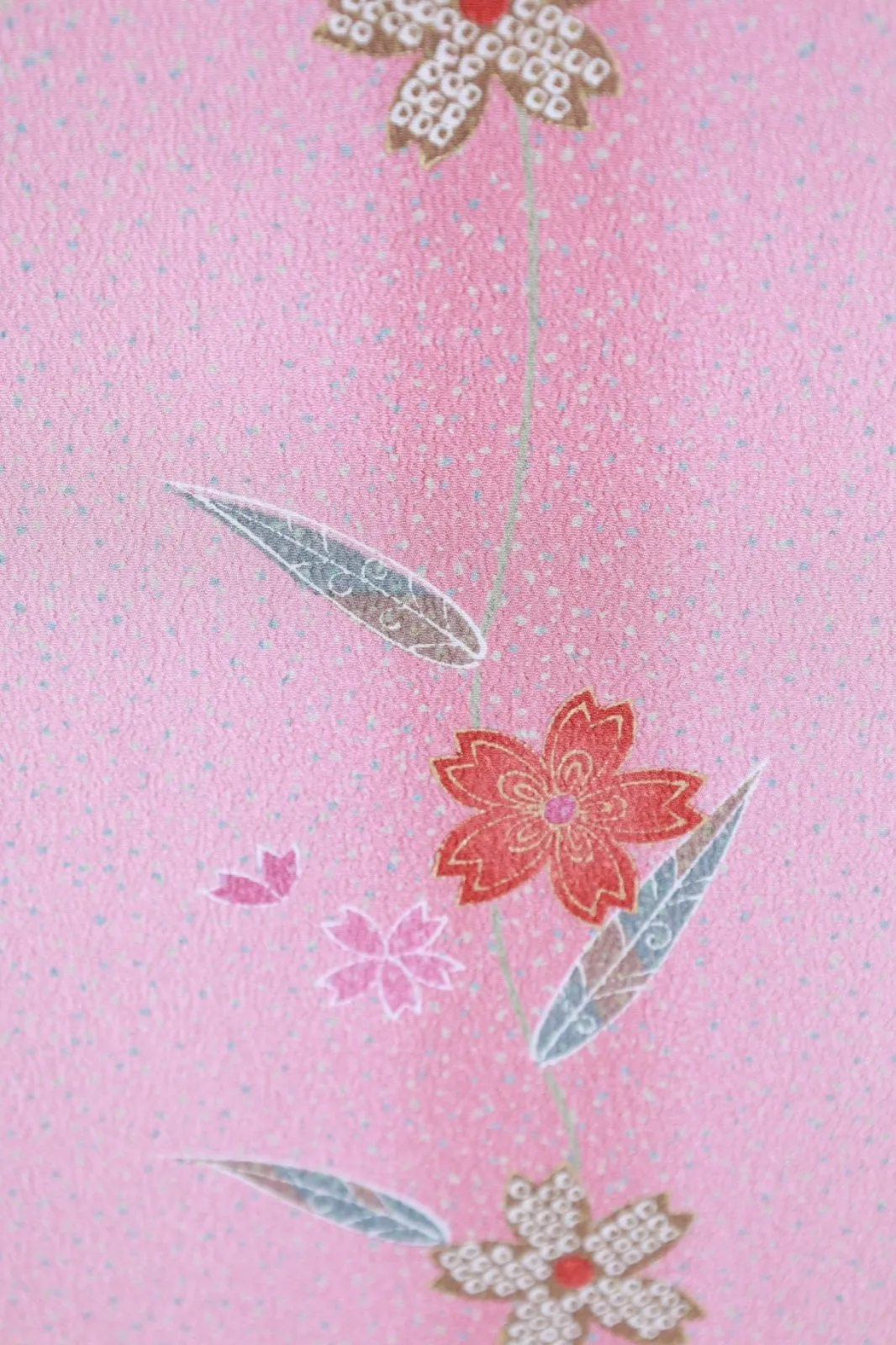 Komon fabric , brand new, unstitched. Pink, purple, moss green, gray, reddish-brown, gold, scattered cherry blossom petals. J34