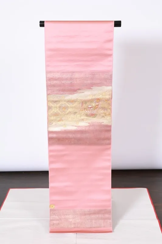 Nagoya Obi – Brand New, Unfinished (Unsewn) – Pink, Gold, Green, Purple – Swatow Embroidery – A414