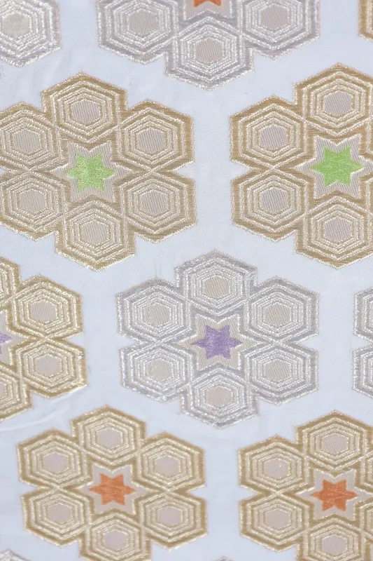 Fukuro obi (formal sash) - White, Gold, Purple, Green, Brown Q14