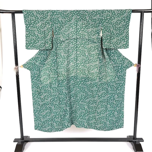 Japan used Kimono – Green & Pale Purple – Birds – D002