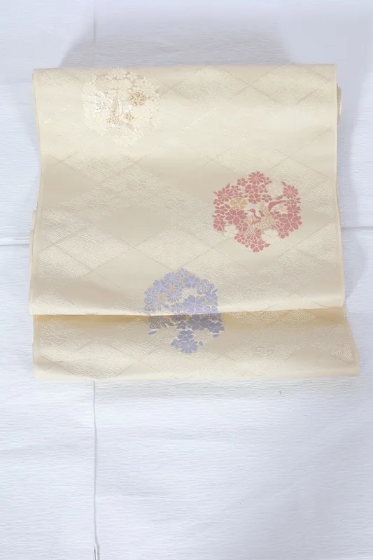 Nagoya Obi fabric – Brand New, Unfinished – Kara-ori Weave – Beige, GoldA407