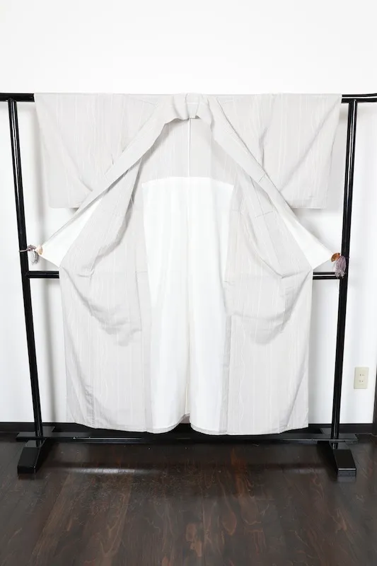 Shiozawa Tsumugi(Japanese kimono silk), white and black, irregular stripe pattern, handwoven, R23