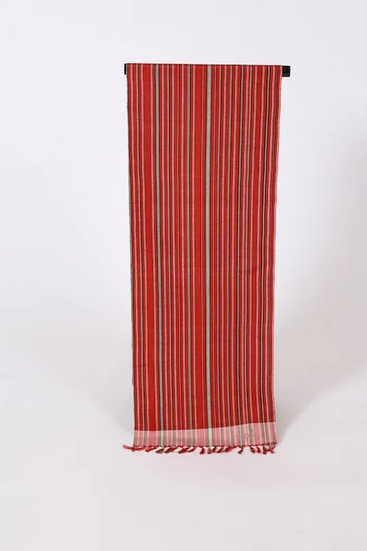 Tsumugi silk fabric, brand new, unstitched, Nishijin weave, red, green, gray, purple, irregular stripes, handwoven, J28