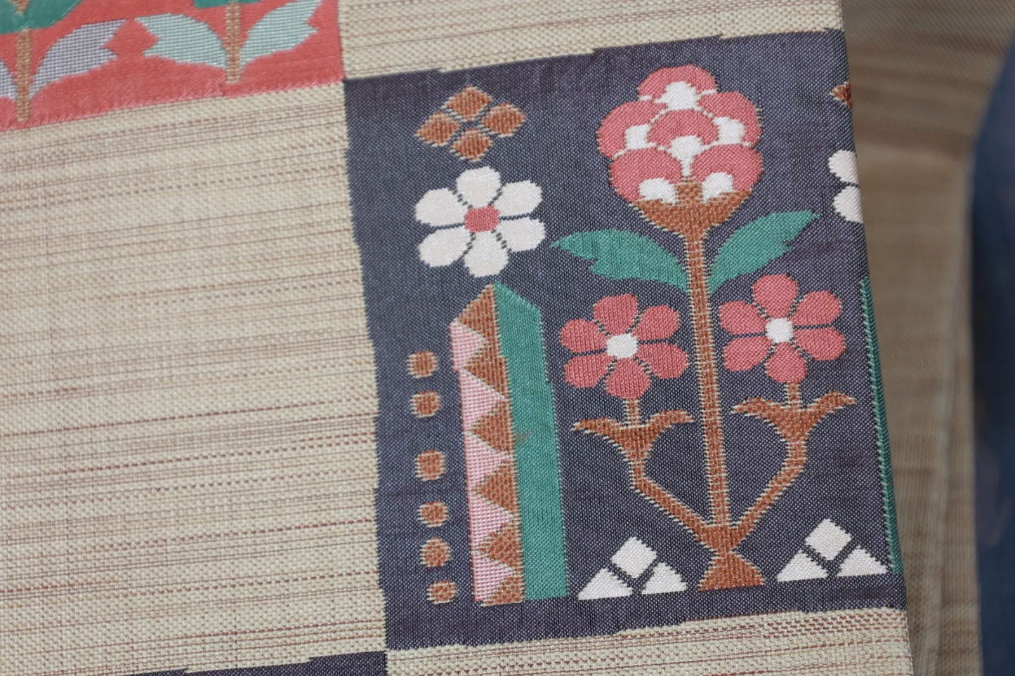 Nagoya Obi(used sash) – Mustard, Brick Red, Green, Brown R109