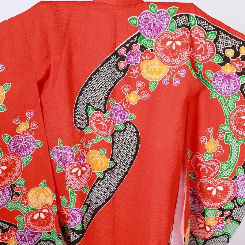 Girl's Yotsumi Pre-loved Kimono – Red, Purple, Yellow, Green, White; A142