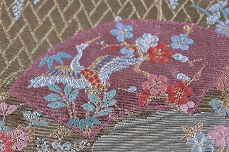 Nagoya obi used (sash) - Silver, Gold, Bronze, Purple, Coral - L49