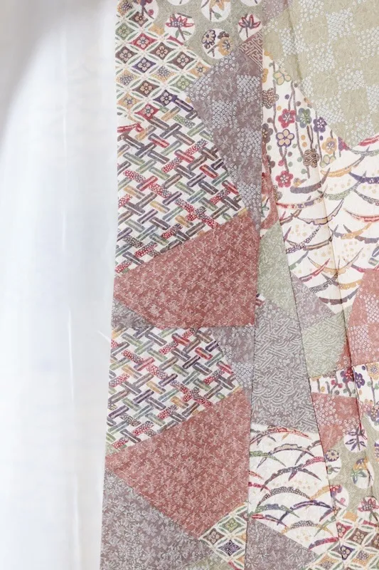 Japan Pre-loved Kimono – Brown, Green, Beige, Vermilion;  (A081)