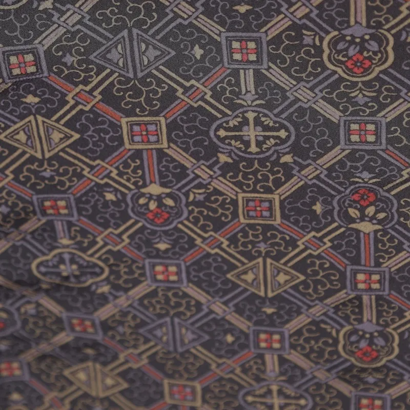 Japan used kimono fabric, brown, mustard yellow, purple, burgundy, arabesque pattern, T14