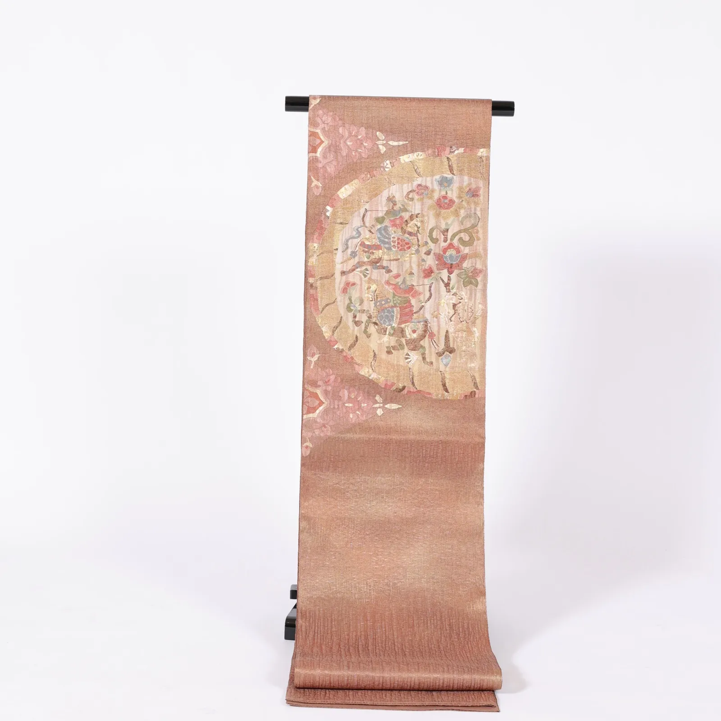 Fukuro obi used ( sash) - Gold, Rust Red, Blue - Taiko pattern - V29