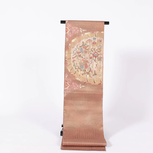 Fukuro obi used ( sash) - Gold, Rust Red, Blue - Taiko pattern - V29