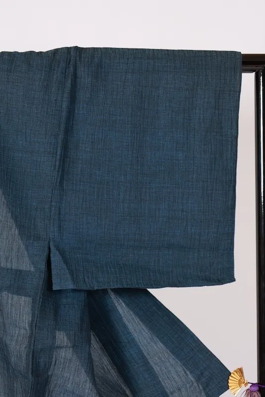 Men's summer kimono used, linen, indigo dyed, crepe fabric,L56