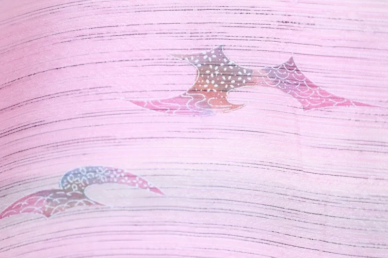 Komon (used kimono fabric) - Cherry blossom pink, brown, charcoal red, horizontal stripes - B1451