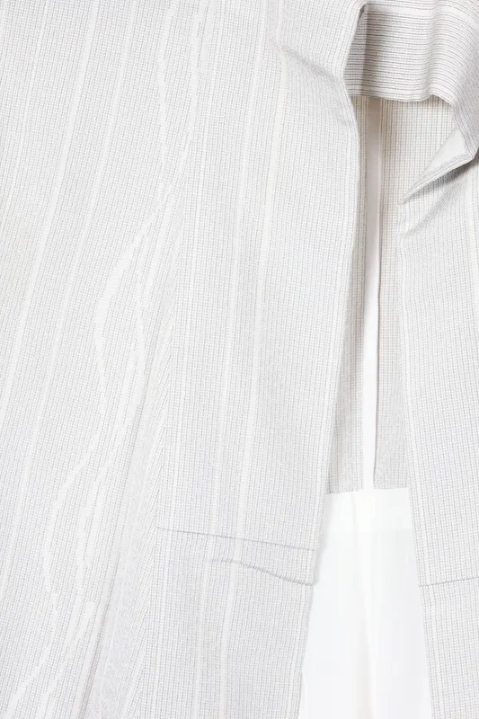 Shiozawa Tsumugi(Japanese kimono silk), white and black, irregular stripe pattern, handwoven, R23