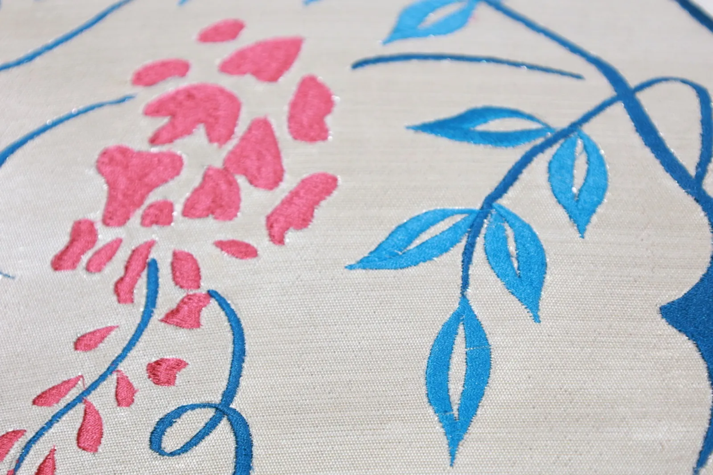 Nagoya Obi(used sash) – Pearl, Silver, Red, Blue – Floral Embroidery (R112)