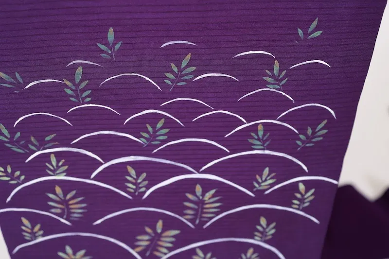 Summer Nagoya obi used(sash), ro-ha (leaf pattern), hand-painted, L14