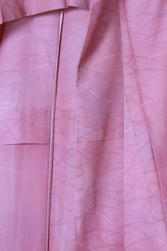 Summer used kimono, Nishijin weave,  shades of coral, dewdrop grass pattern, R71