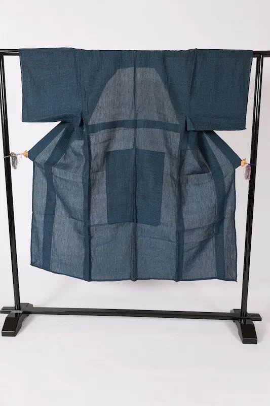 Men's summer kimono used, linen, indigo dyed, crepe fabric,L56