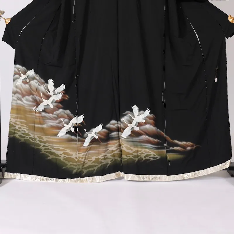 　Japan Kimono – Brand New, Untailored – Cranes, Rimpa Style, Kyo-Yuzen Dyeing / 1359