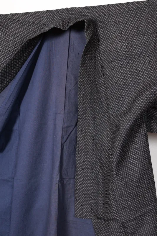 Men's Tsumugi(used kimono) – Indigo & White Kasuri – Hand-woven – R39