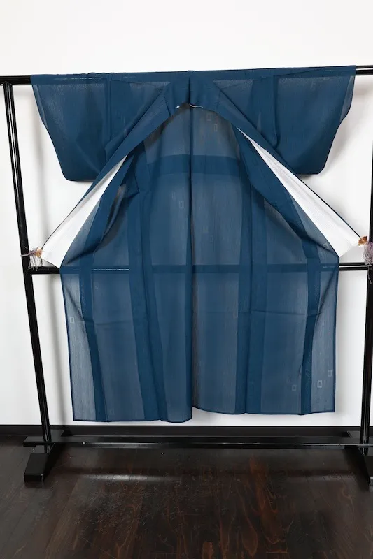 Summer used kimono, Nishijin weave, patterned gauze, navy blue, R14