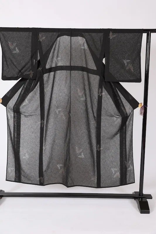 Japan kused kimono Summer patterned , black, gray, white, red, yellow, butterfly pattern, L65