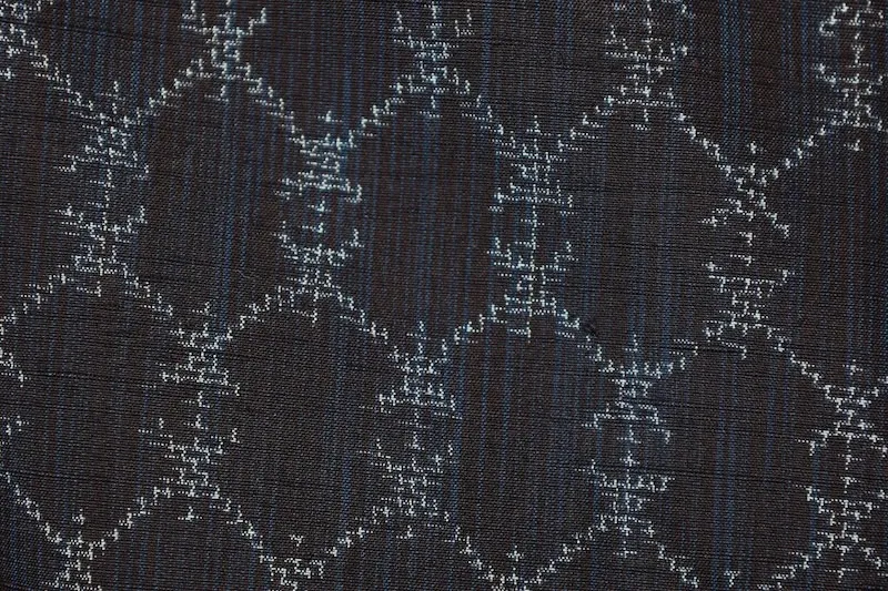 Japan used kimono  (Tsumugi silk fabric), shades of indigo,  geometric pattern, R140
